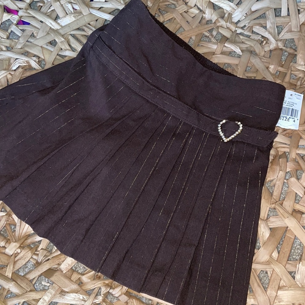 NWT Girls Size 4 Brown and Gold Pleated Skirt